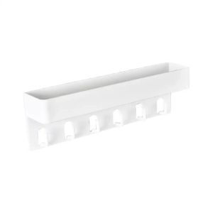 No Drilling Wall Mounted Key Rack Bathroom Shelf Organizer with 6 Hooks for Hallway Bedroom Kitchen Door Storage Space Saving