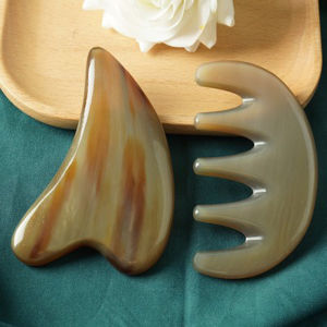 Natural White Tibetan Buffalo Horn Comb Five-Tooth Meridian Massage Beauty Stick Facial Acupoint Stimulation Tool