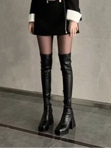 Elastic Over-Knee Womens Boots Autumn Winter New Style Waterproof Thick Bottom Slim High Heel Leather Boots High Tube Knight Boots