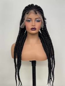 32INCH Cornrow Braided Wigs Synthetic Full Lace Braids Wig with Baby Hair Lace Frontal Knotless Braided Lace Wig for Black Women