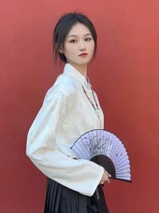 Elegant Song Dynasty Style Womens Hanfu Top with Aircraft Sleeves High Waist Midi Skirt Spring Summer New Chinese Style Daily Wear