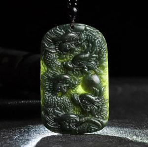 Authentic Black Dragon Jade Pendant Natural Myanmar Jadeite Natural Dragon Jade Pendant Genuine Authentic Black Dragon Zodiac Jadeite Hotan Kowloon Protect Carving Fengcui Nephrite
