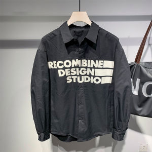 Telinlu Japanese Fashion Brand Letters Print Long Sleeves Shirt Mens Autumn Personality Loose Casual Overshirt