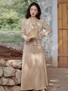 Young Style Cheongsam Set New Chinese Style Beautiful Republic of China Style Long Qipao Daily Wear Cotton Blend Material