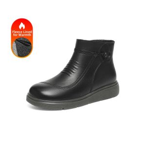 Reddragonfly | Elderly Womens Leather Winter Boots Faux Fur Lined