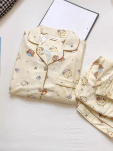 Cute Childrens Sleepwear Pure Cotton Long Sleeve Home Clothes Set for Girls Easy Bear Cartoon Design Spring Autumn New Style