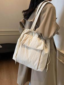 Minimalist Drawstring Bag Bag Female New Shoulder Bag K-style Work Clothing Quilted Tote Bag College Student Crossbody Bag Handbag