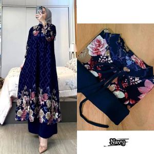 Set Tunik Nagita Tali Rayon Diamond LD 115 Setelan Celana Crinkle Jumbo