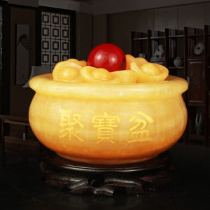 Yellow Jade Treasure Basin Decorative Ornaments Attract Wealth Home Office Living Room Entrance Artistic Handcrafted Crafts