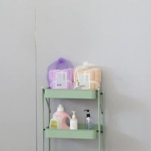 Kitchen Foldable Trolley Rack Floor Mobile Mounting Strip-Free Wheel Beauty Car Hand Push Storage Rack