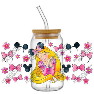 Funko | New Cartoon Lovely Bowknot Princess Painting Art 16oz UV DTF 3D Transfer Sticker Decals For Glass Can Cup Craft DIY Creative