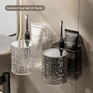 josogo | Suction Cup Wall-Mounted Drill-Free Toothbrush and Rinse Cup Storage Rack