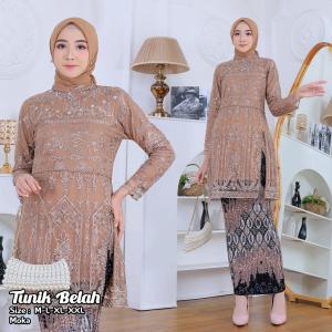 Kebaya FREE HIJAB tunik belah bahan tille mutiara berpayet
