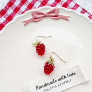 RUKIA Red Raspberry Cute Summer Simulated Fruit Girls Sweet Mischievous Personality Earrings Original Design Mixed Material