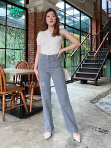 Alzera • Highwaist Jeans Looser Grey ( Abu ) Jeans Wanita Terbaru