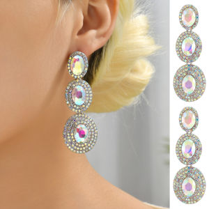 Modern Elegant Fashion Metal Full Shiny Rhinestone Dangle Drop Earrings Luxury Design Fairy Jewelry Vintage Ear Accessories Gift