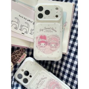 Sanrio | Cute My Melody Phone Case With Bead Wrist Strap Soft Shockproof Cover For iPhone 16 Pro 15 17 Pro Max Ins Sweet Girly Aesthetic