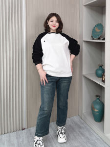 Loose Fit Oversized Sweatshirt Womens Spring Autumn Casual Embroidered Color Block Slimming Top Large Size Fashionable