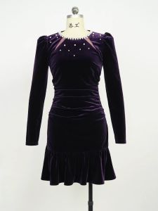 ZYHT เดรสผู้หญิง เดรสสีม่วง เดรสหางปลา เดรสกำมะหยี่ เดรสทำงาน เดรสไฮโซ เดรสวินเทจ เดรสออกงาน เดรสปาร์ตี้ ชุดราตรี 45047