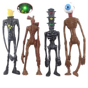 4Pcs Big Siren Head Action Figure Toy Sirenhead Figure Horror Model Doll with Light Christmas Gifts
