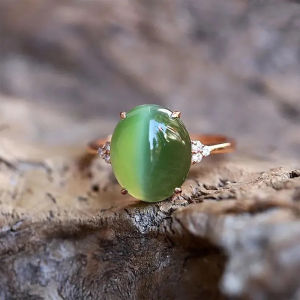 Natural Jade Cats Eye Ring Creative Simple Design 18K Gold Plated