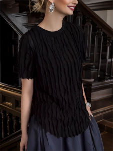 QINGNAER | Summer Big Size Fringe and Ruffled Textured Short Sleeve T-Shirt