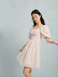 Vero Moda | Lace Flared Sleeve Square Neck Floral A-Line Fitted Dress