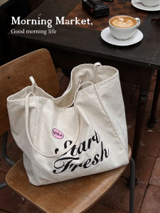 Morning Market Original Design เริ่มสดความจุขนาดใหญ่ปักกระเป๋าเป้สะพายหลังผ้าใบลาย Casual Tote Bag สําหรับเยาวชน