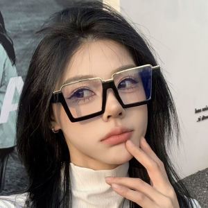 JN IMPRESSION แว่นตาธรรมดาฉบับภาษาเกาหลีแว่นเลนส์อ่อนสี่เหลี่ยมกันสีฟ้าแบบเรียบง่ายสำหรับผู้ชายและผู้หญิง