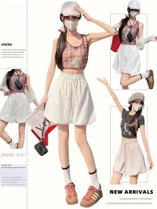 MiiOW | Quần ống rộng chữ A cạp cao cho nữ mùa hè 2025 Quần short hoa nhỏ cỡ nhỏ Quần ống đèn lồng xếp ly