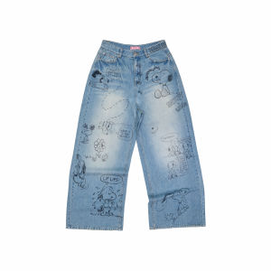 1JINN STUDIO | Graphic Print with Hot Fix Rhinestones Denim Jeans