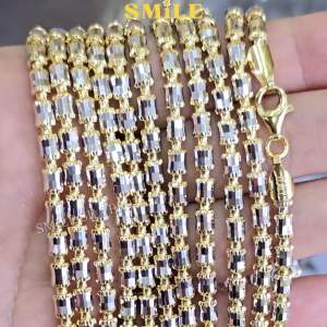 สร้อยคอเงินแท้ 92.5% Italy ชุบ2กษัตริย์ (WG+G) ลายปล้องอ้อยคริสตัล Diamond cut 4mm.