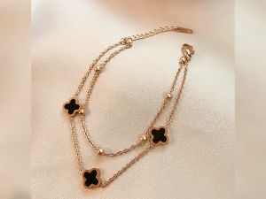 Gelang Tangan Titanium Wanita Bunga Semanggi Terbaru Gelang Tahan Lama Anti Karat