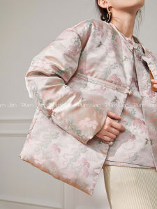 Luxurious Pink down Cotton Jacket New Chinese Style Womens Fashion Light National Trend Floral Cotton Coat Winter Outerwear