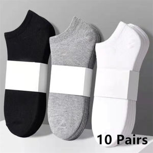 10 Pairs Mens Polyester Boat Socks New Style Black White Grey Business Men Stockings Soft Breathable Summer for Male