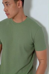 Kale Waffle T-shirt Cotton Viscose Waffle Asian Fit | Green