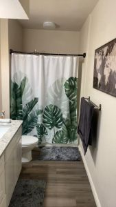 KORMES Elegant Tropical Leaf Pattern Waterproof Fabric Shower Curtain Machine Washable Durable Bath Screen with Hooks
