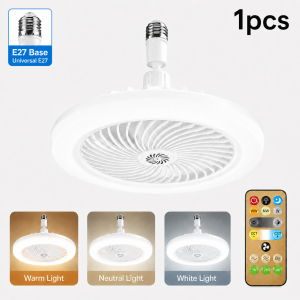 Rotatable 2in1 Ceiling Fan with Remote Control LED Lighting Lamp E27 Converter Socket Bedroom Living Room Indoor Home Decor