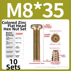 BAIRUITE | Color Zinc Flat Round Head Hex Bolt Set with Zinc Alloy Nuts
