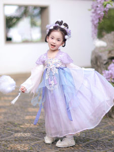 Princess Style Childrens Traditional Costume Autumn Fashion Long Sleeve Embroidered Hanfu Girls Clothing Flag Platinum