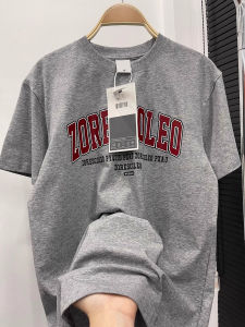 Retro American Pure Cotton Grey Short Sleeve T-Shirt Women Summer Design Letter Print Half Sleeve Loose Top Korean Style round Neck
