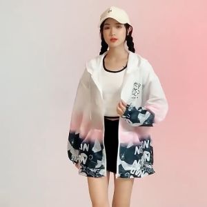 Womens Lightweight Jackets Loose Graffiti Big Bear Sun Protection Clothing Womens Outdoor Sweatshirt Hooded Cycling Clothes