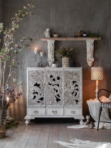 French Style Retro Entrance Cabinet Carved Curio Cabinet Living Room Locker Solid Wood Cabinets Sideboard Shelf Storage Cabinet