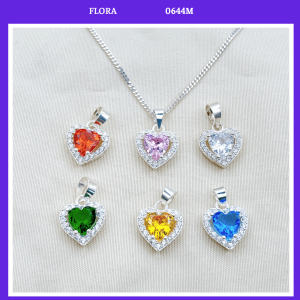 FLORA 0644M - [Có bán lẻ] Dây chuyền bạc hình trái tim đá màu dành cho bé gái