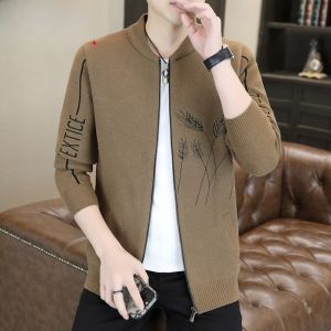 HENGYUANXIANG | Fashionable Knitted Mens Cardigan Jacket Zipper Closure Water-repellent Mink Sweater Slim Fit Autumn Spring Outerwear