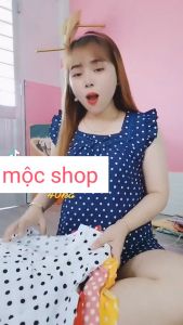 SET đùi CHẤM BI phối REN cổ NƠ 58kg cho nữ