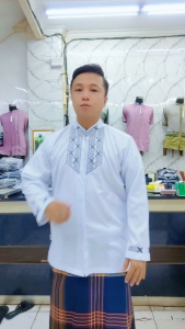 Baju Koko Pria Dewasa Terbaru baju Koko Lengan Panjang Busana Muslim Bahan Katun Kombinasi Bordir