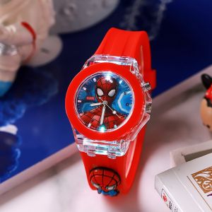 Cute Spider-Man Kids Watch with Flash Lights Cartoon Student Electronic Quartz Watch Luminous Spiderman Iroman Sanrio