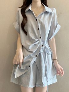 Bộ Áo Ngắn Tay Dây Nịt Không Đều & Quần Shorts Giảm Cân