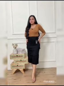 Rok Kargo Midi / Cassa Skirt Cargo Highwaist 7/8 Bahan Katun Combats Stretch